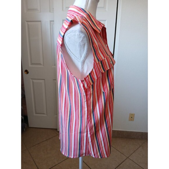 LEE RIDERS Womens Blouse Striped Button Front Shirt Multicolor Medium Sleeveless - Picture 3 of 13